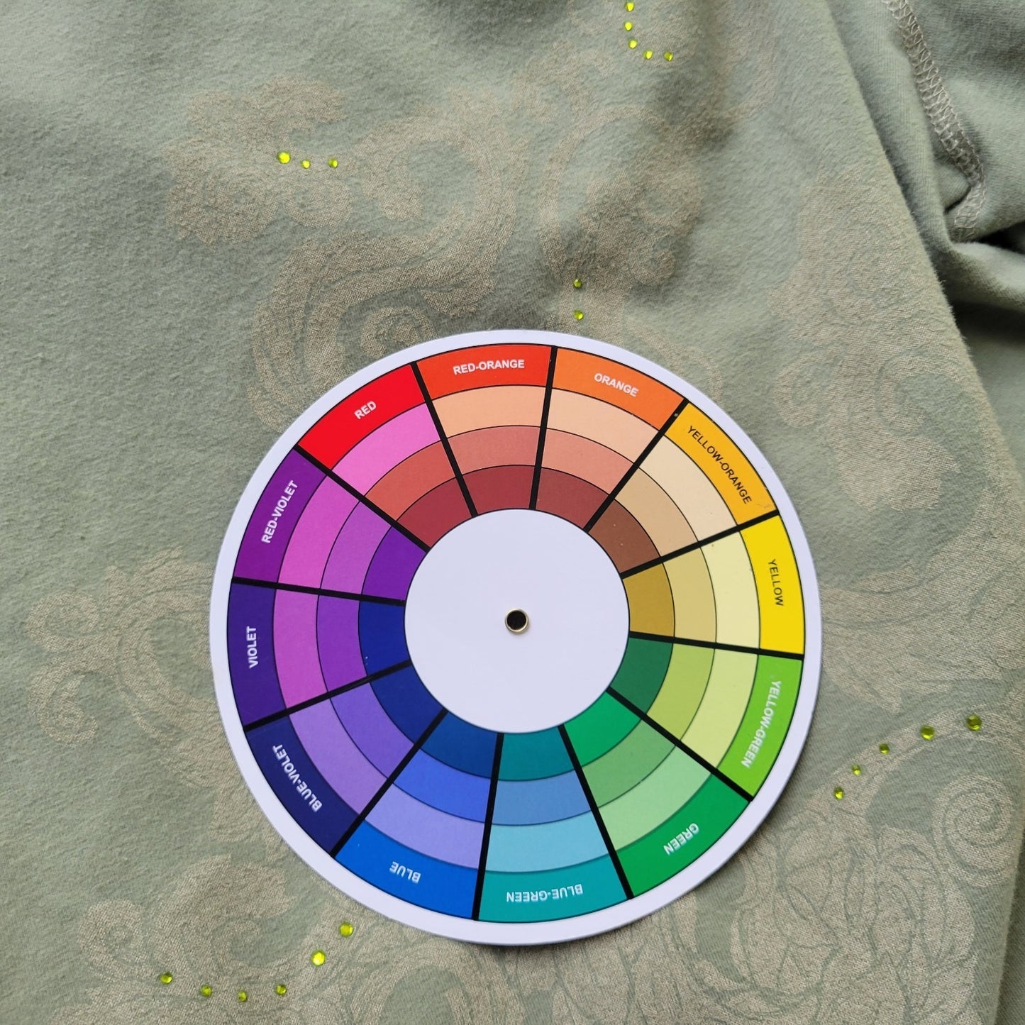 Bay Studio Khakis Womens Top 1X Plus 3/4 Sleeve Green Rhinestones Faded Look