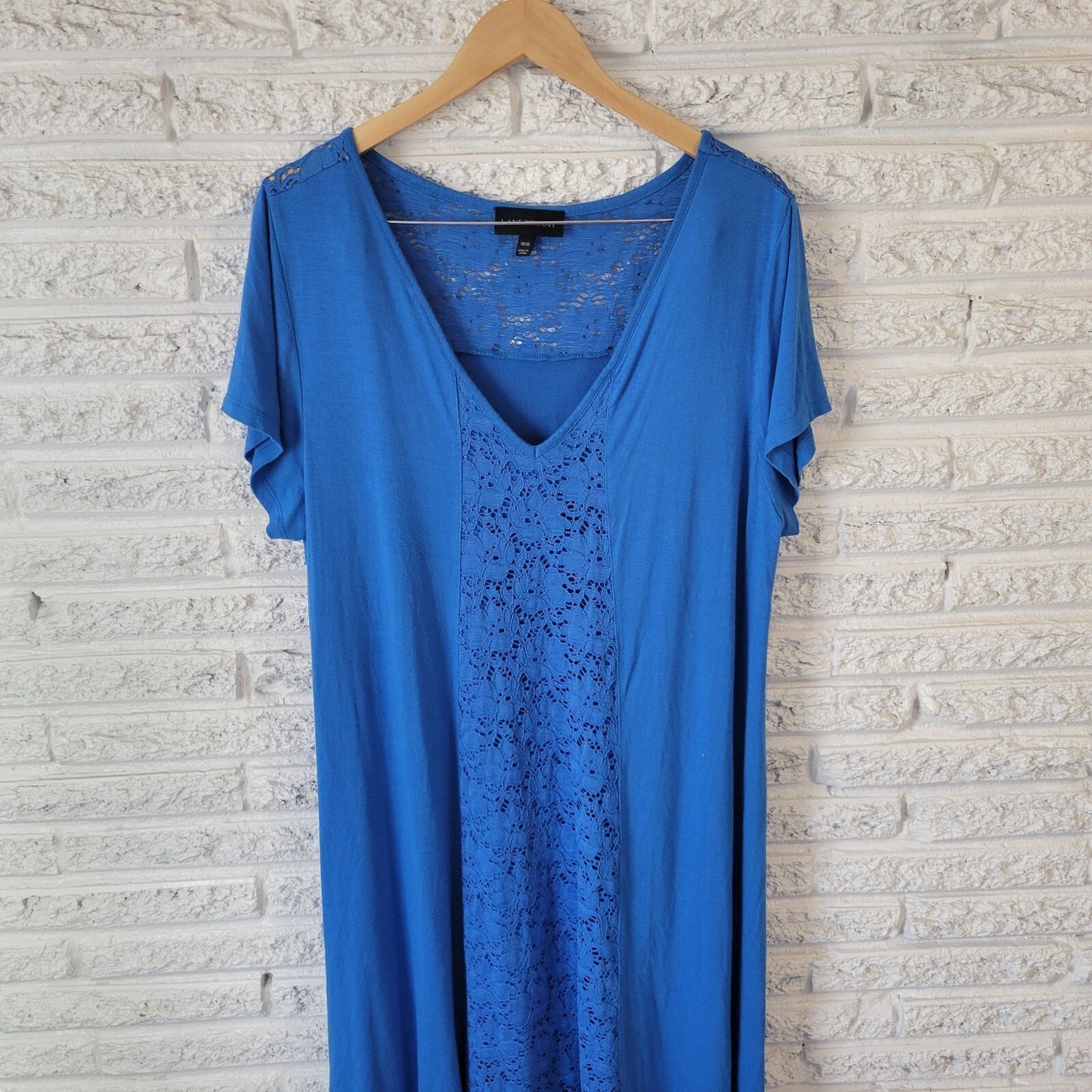 Lane Bryant Womens Dress 18 20 Plus Short Sleeve Blue Lace Panels Office Casual