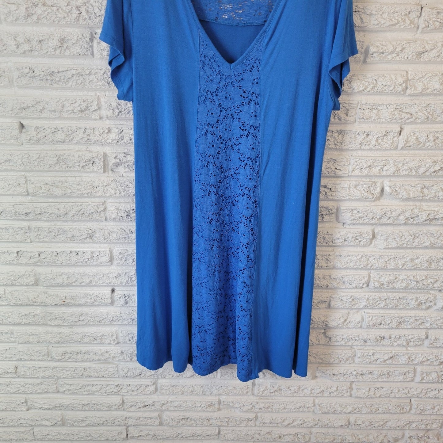 Lane Bryant Womens Dress 18 20 Plus Short Sleeve Blue Lace Panels Office Casual