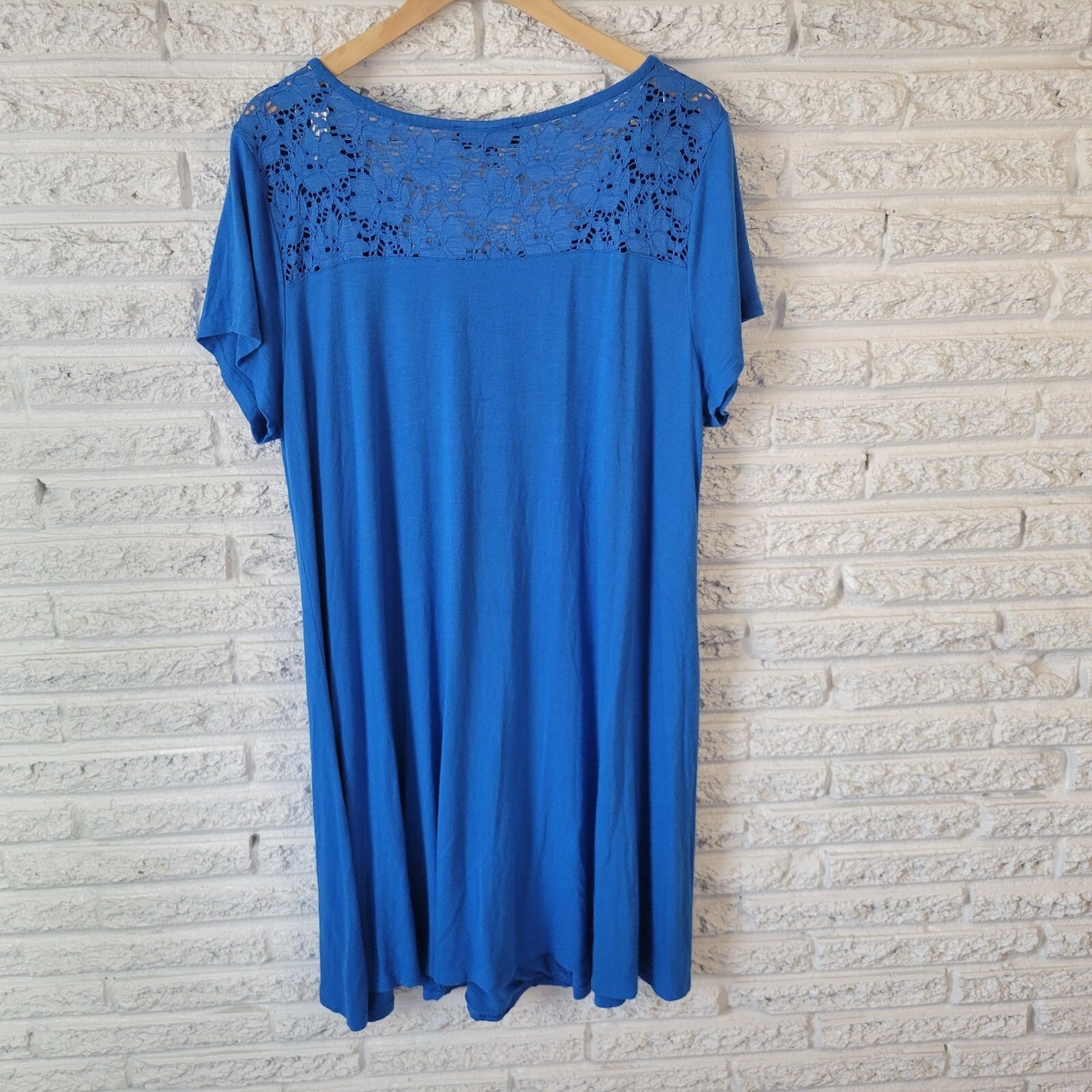 Lane Bryant Womens Dress 18 20 Plus Short Sleeve Blue Lace Panels Office Casual