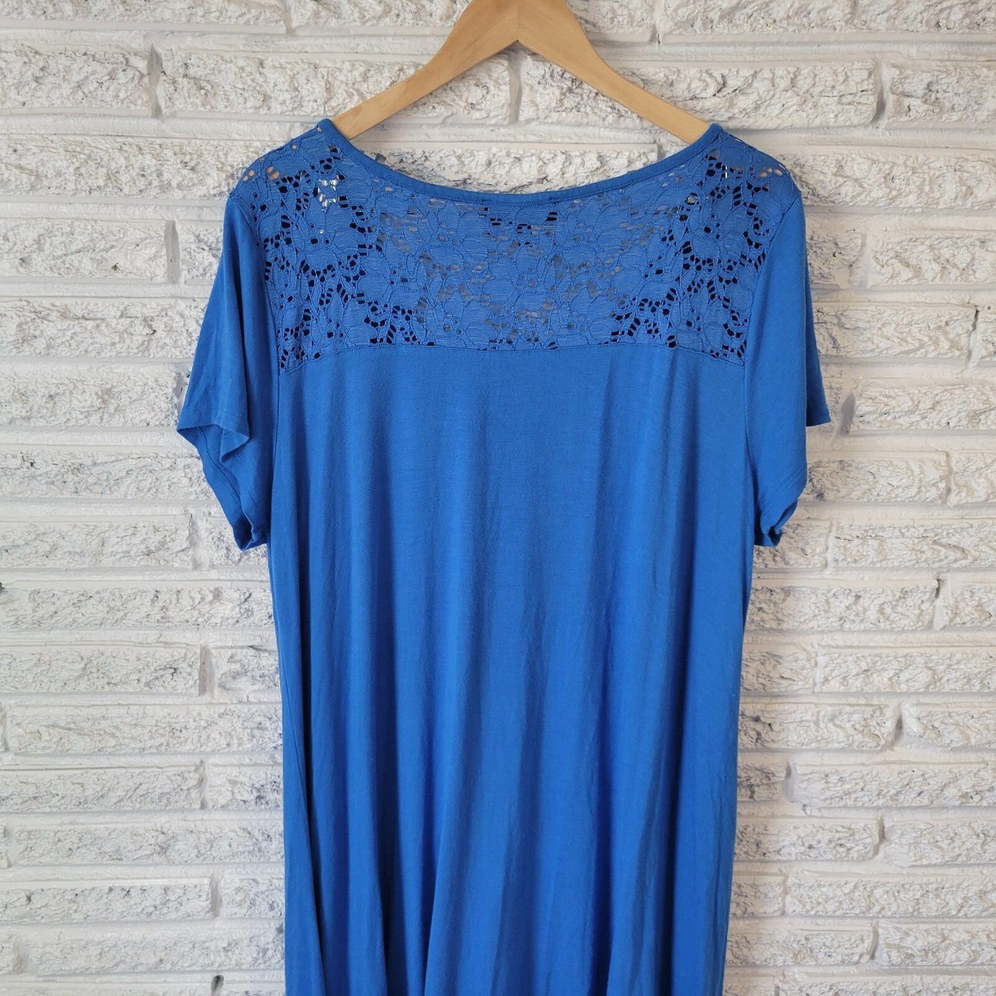 Lane Bryant Womens Dress 18 20 Plus Short Sleeve Blue Lace Panels Office Casual