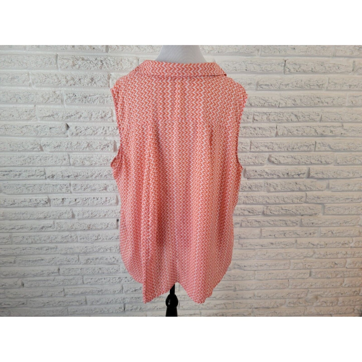 Zac Rachel Women Top 3X Sleeveless Orange Geometric Button Up Collar Lightweight