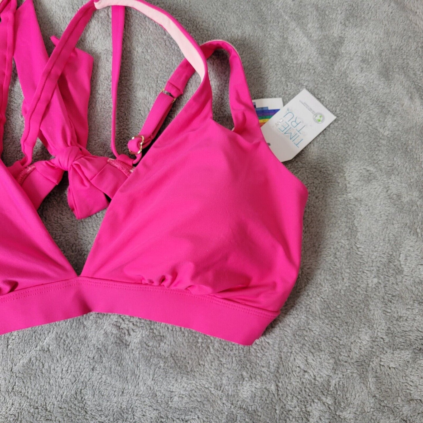 Time Tru Womens Bikini Top XL 16 18 Pink Adjustable Spaghetti Bra Lightweight