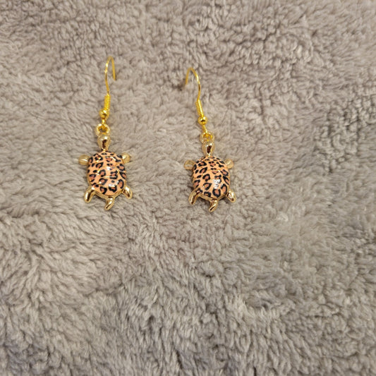 Turtles #3 Womens Earrings One Pair Zinc Alloy Hanging Leopard Print Gold Tone