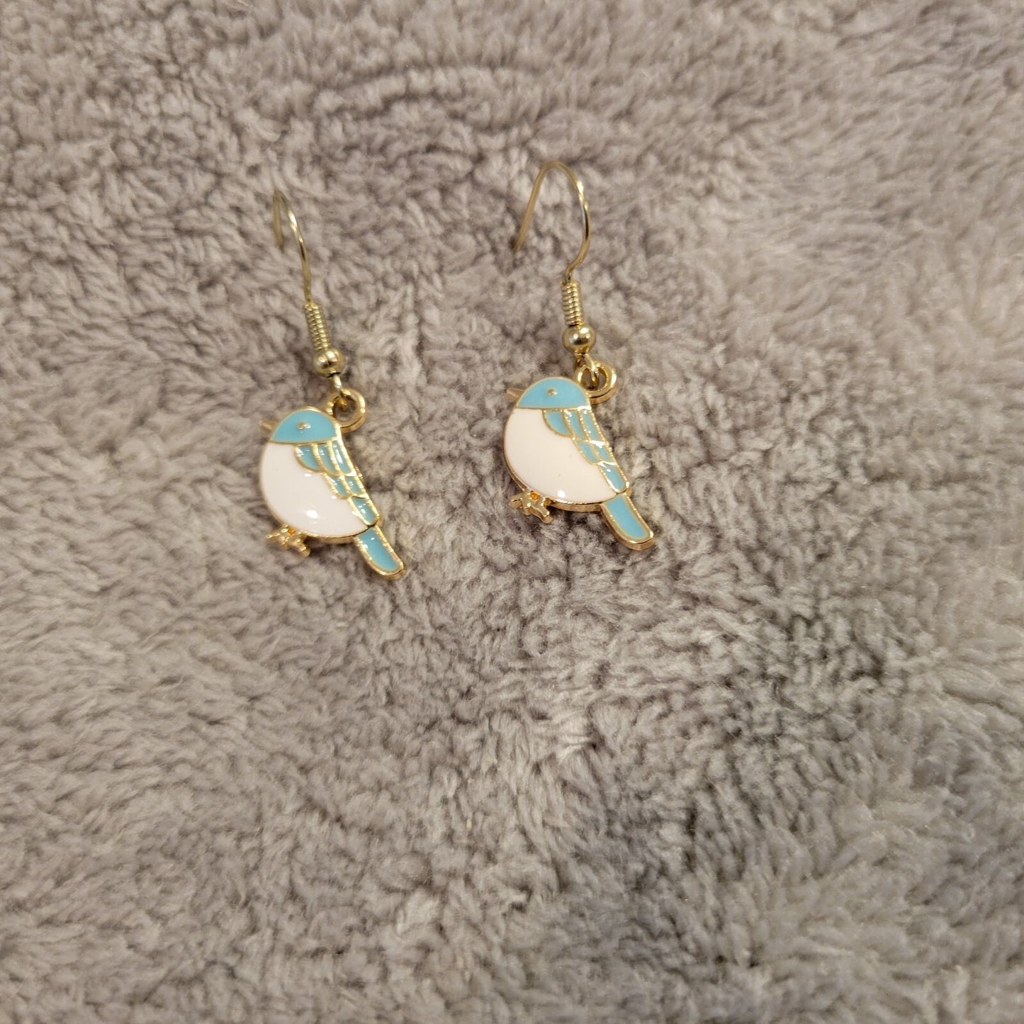 Birds #3  Womens Earrings One Pair Blue Hanging Dangle Aluminum Alloy Gold Tone