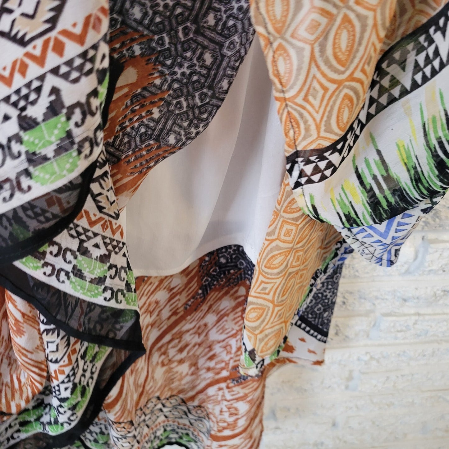 Magic Womens Dress 2X Slip Mini Layered Handkerchief Hem Boho Gold Green Lined