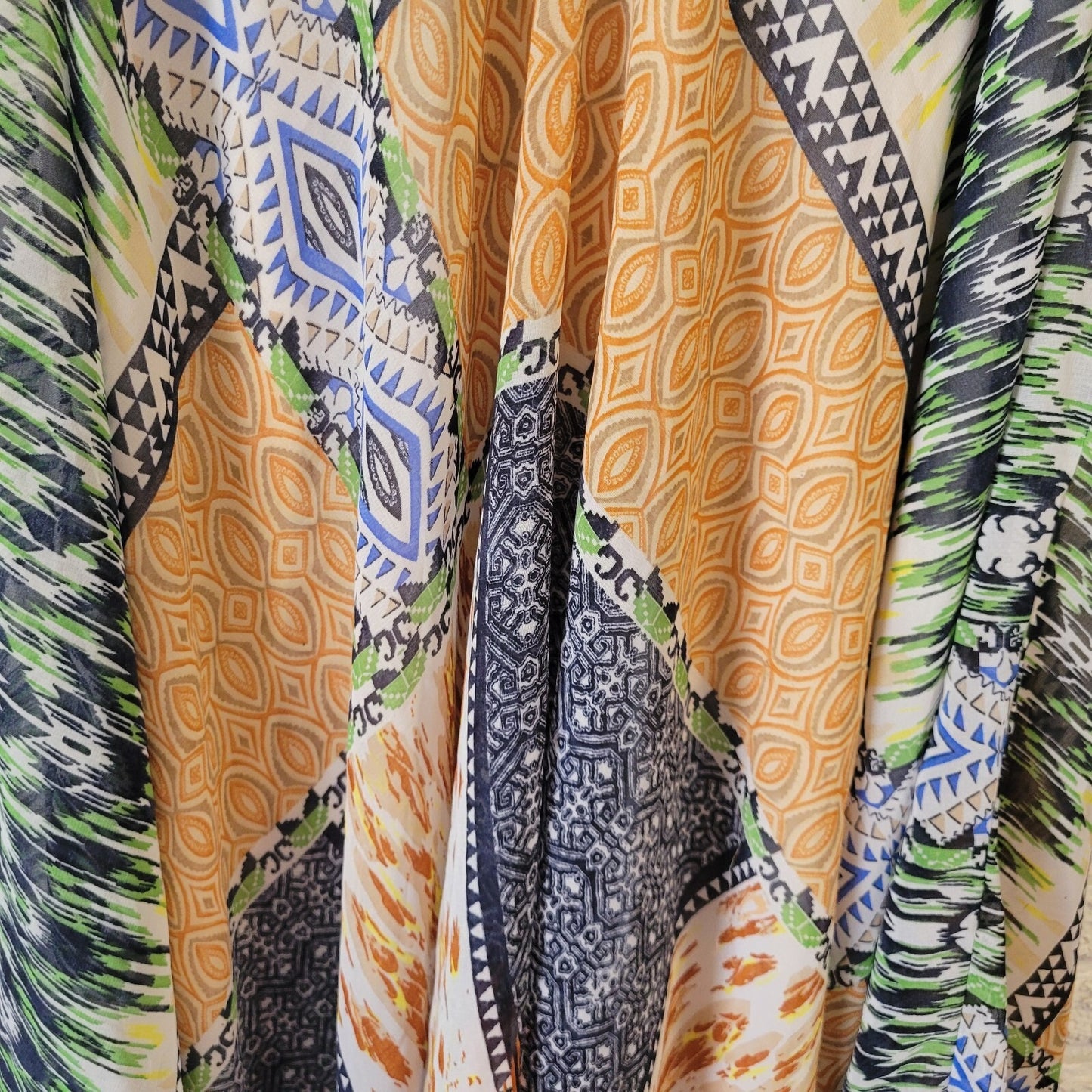 Magic Womens Dress 2X Slip Mini Layered Handkerchief Hem Boho Gold Green Lined