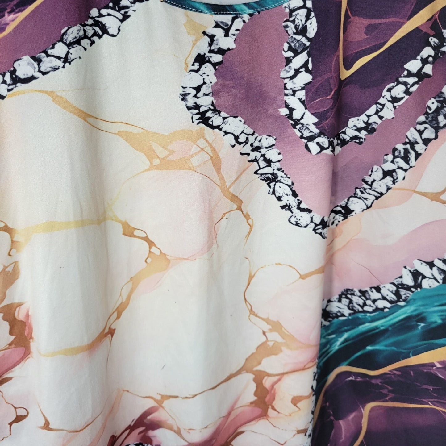 Womens Top 3XL Plus Tee Short Sleeve Purple Gold Watercolor Poly Blend Comfy