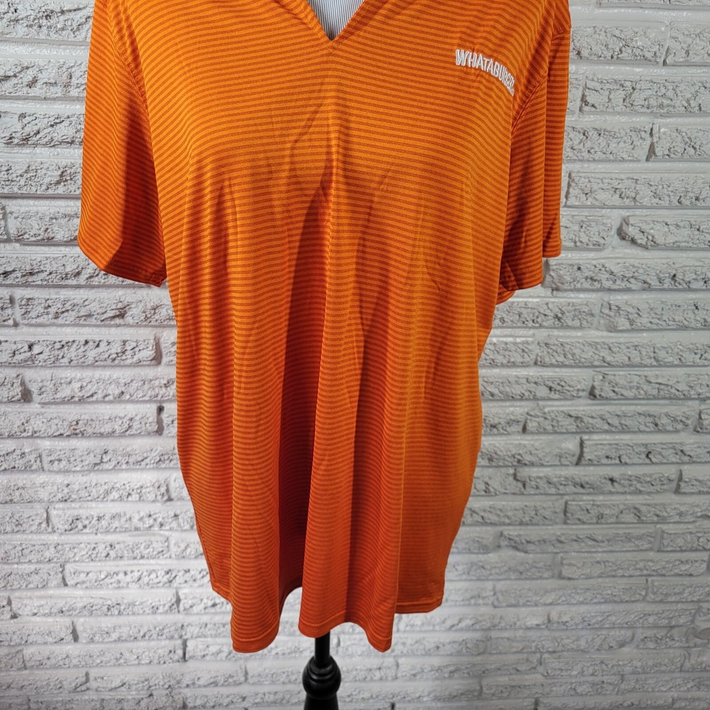 Whataburger Womens Top Extra Large XL Uniform Short Sleeve Collar Orange Stripe