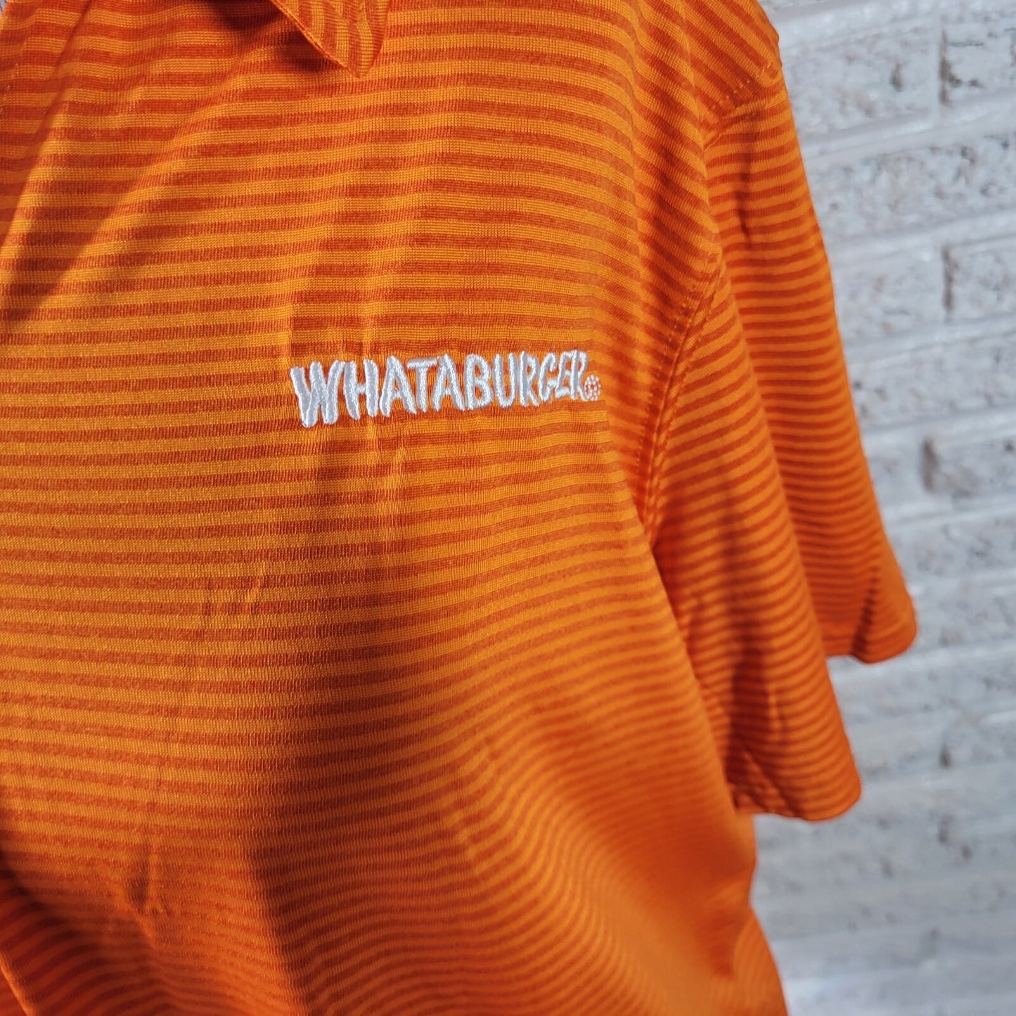 Whataburger Womens Top Extra Large XL Uniform Short Sleeve Collar Orange Stripe