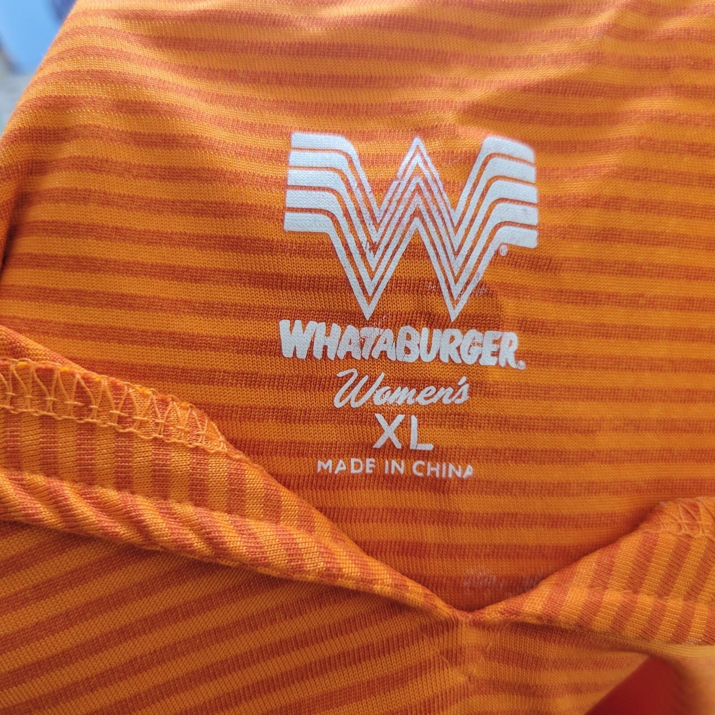 Whataburger Womens Top Extra Large XL Uniform Short Sleeve Collar Orange Stripe