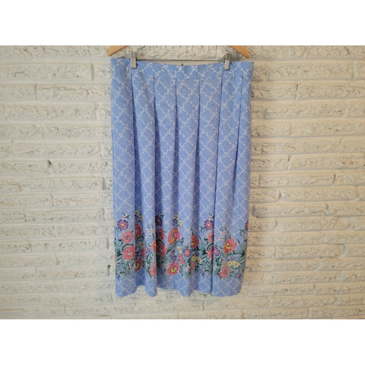 Napa Valley Womens Skirt 22W ALine Polyester Blue Floral Button Pleated Career