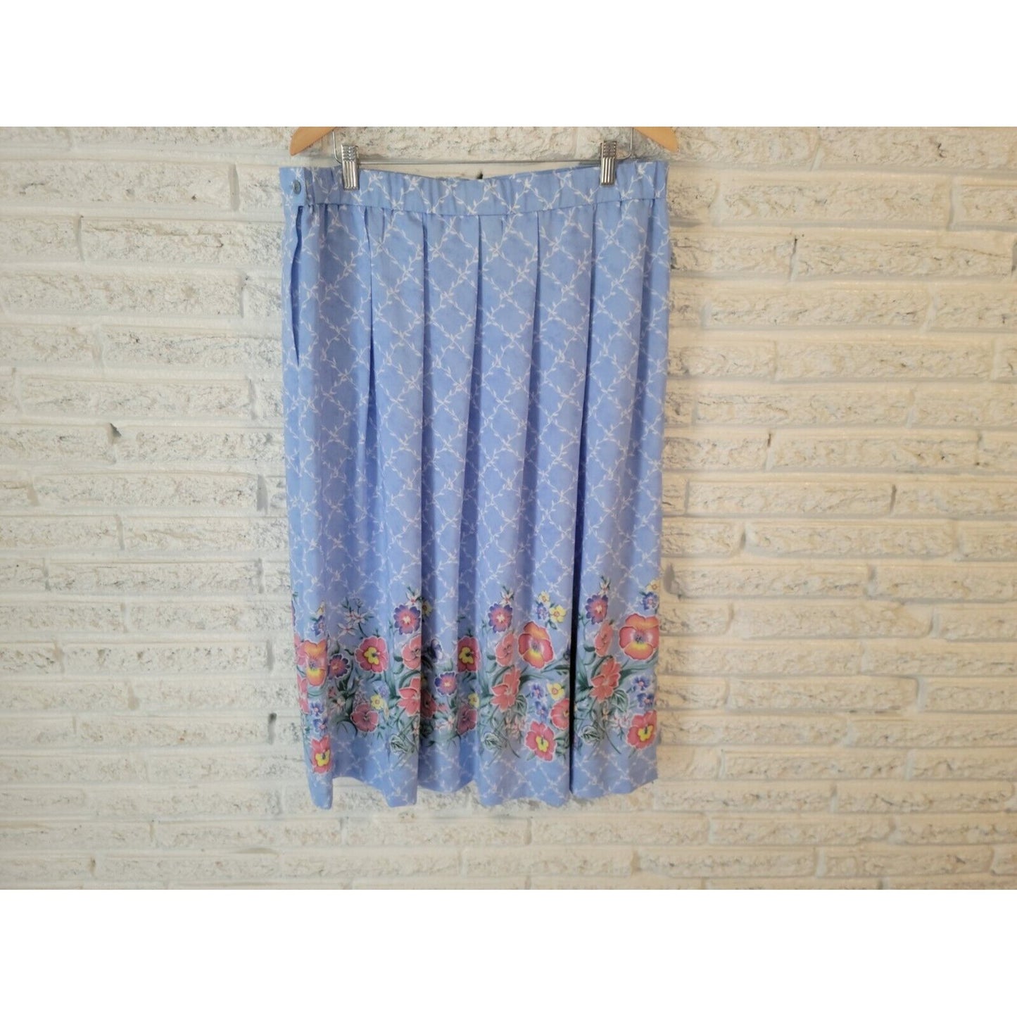Napa Valley Womens Skirt 22W ALine Polyester Blue Floral Button Pleated Career