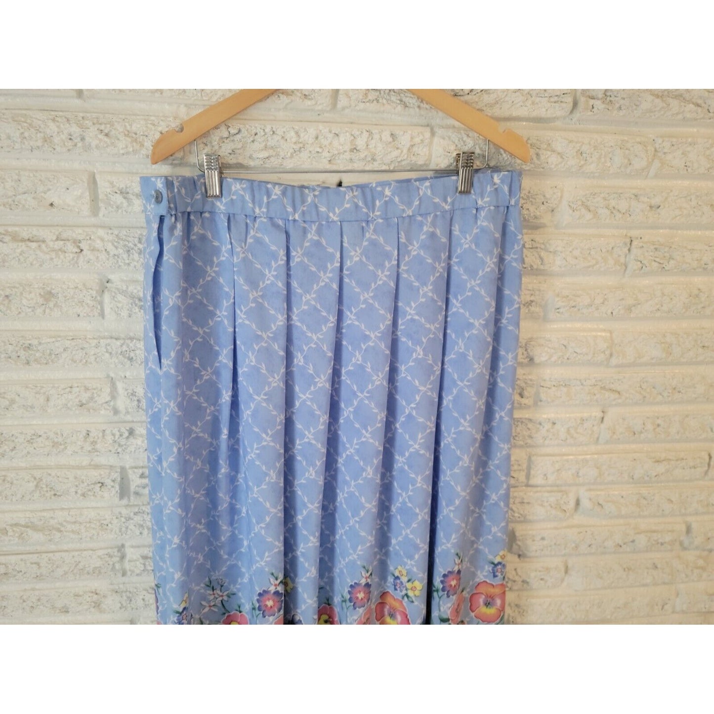 Napa Valley Womens Skirt 22W ALine Polyester Blue Floral Button Pleated Career