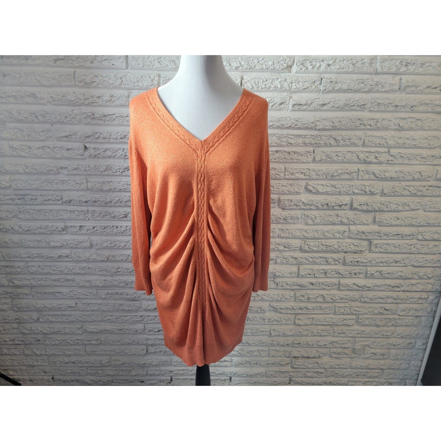 Ashley Stewart Womens Sweater 22 24 Plus Long Sleeve Orange Metallic Career