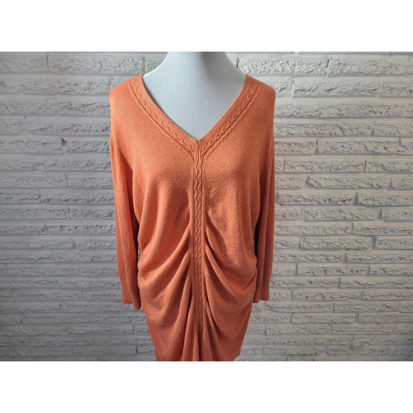 Ashley Stewart Womens Sweater 22 24 Plus Long Sleeve Orange Metallic Career