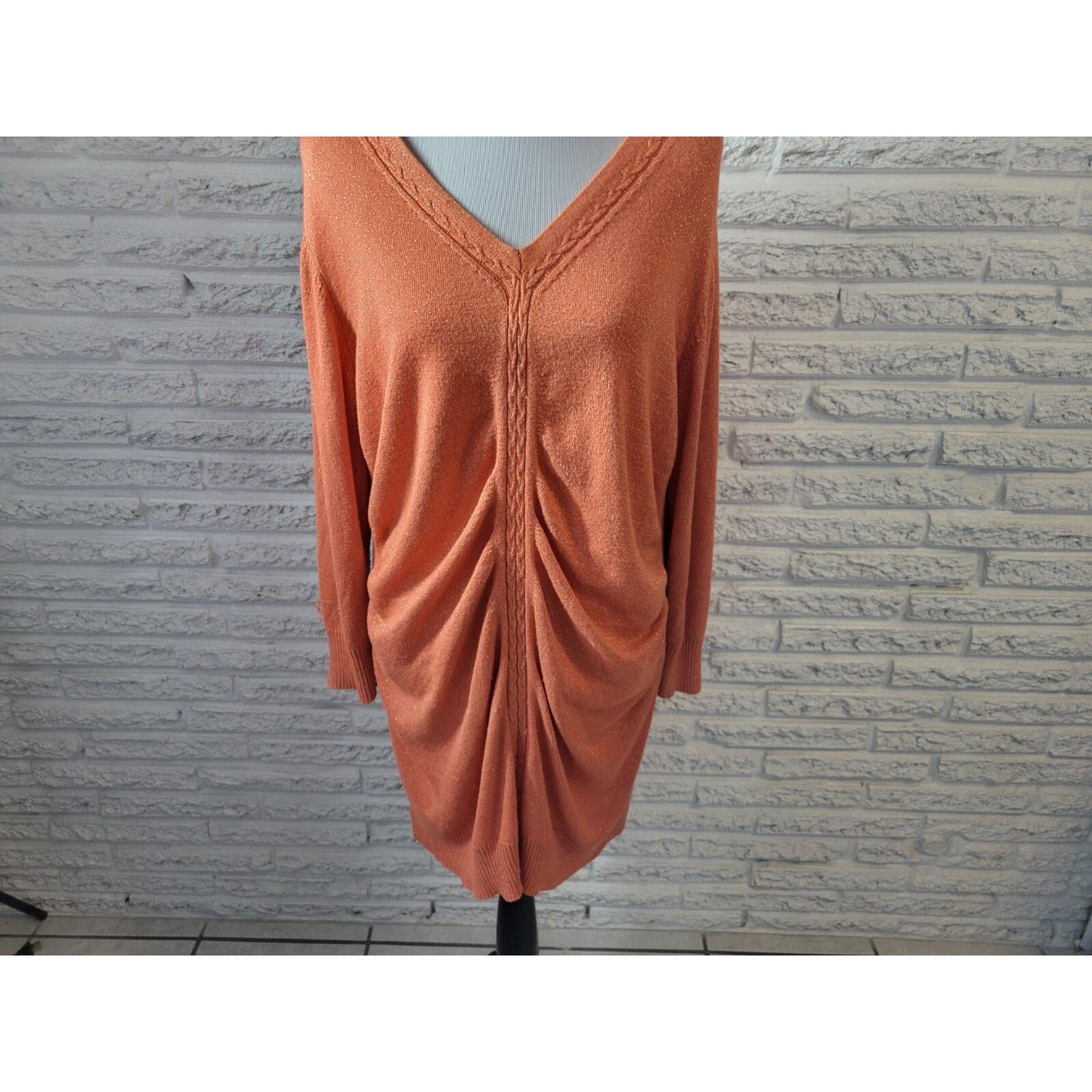 Ashley Stewart Womens Sweater 22 24 Plus Long Sleeve Orange Metallic Career