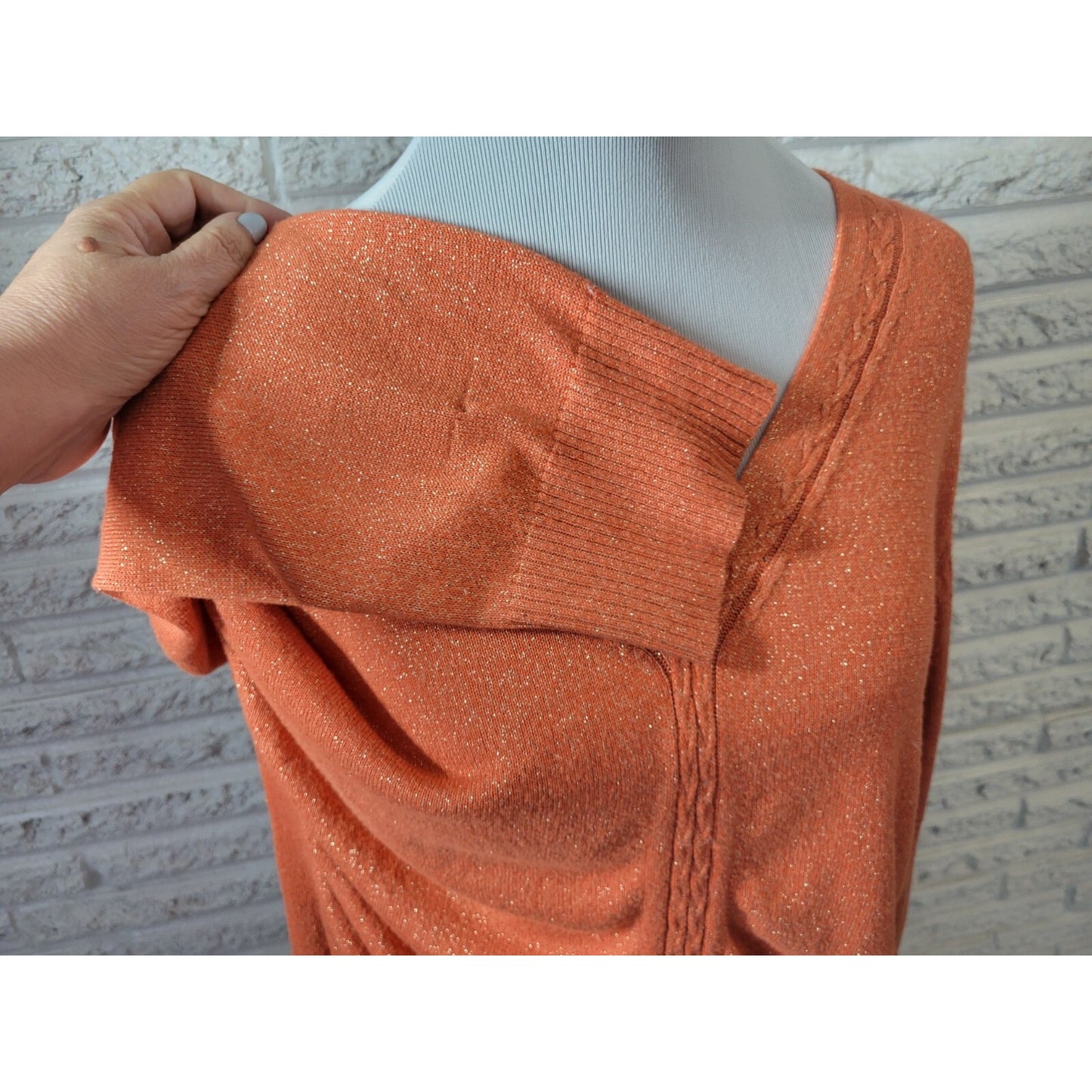 Ashley Stewart Womens Sweater 22 24 Plus Long Sleeve Orange Metallic Career