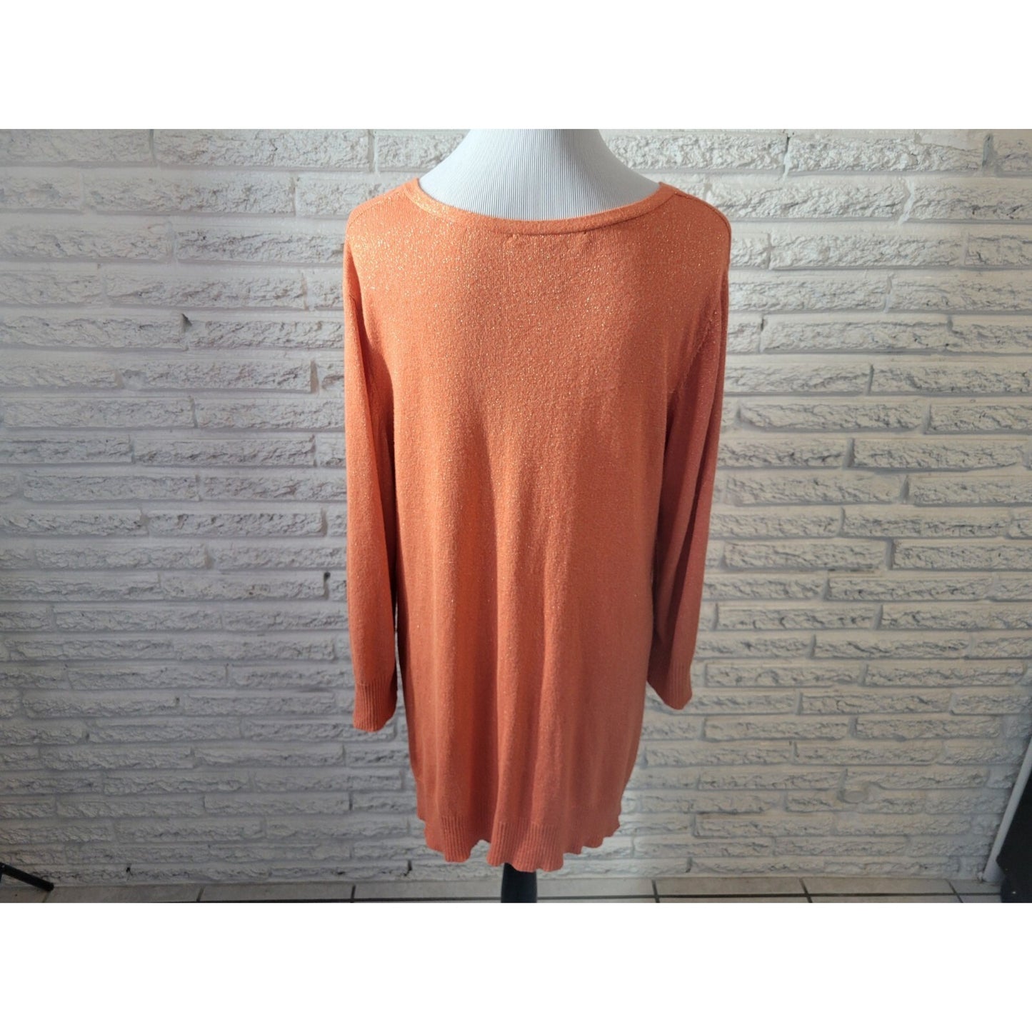 Ashley Stewart Womens Sweater 22 24 Plus Long Sleeve Orange Metallic Career