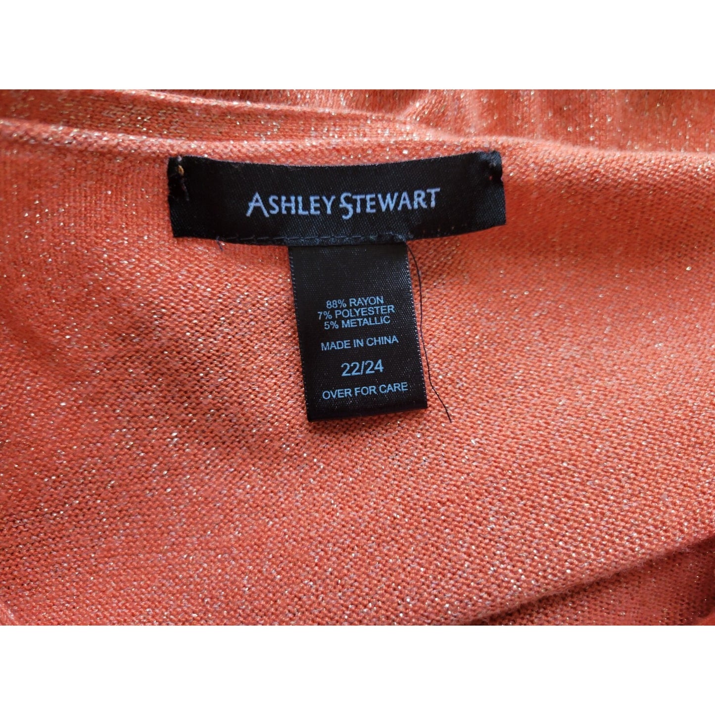 Ashley Stewart Womens Sweater 22 24 Plus Long Sleeve Orange Metallic Career