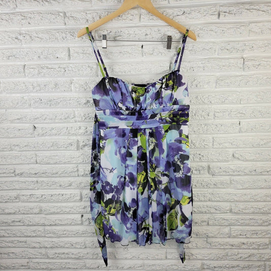 IZ Byer Womens Dress XL Mini Purple Floral Spaghetti Strap Lined Slip Party Mesh