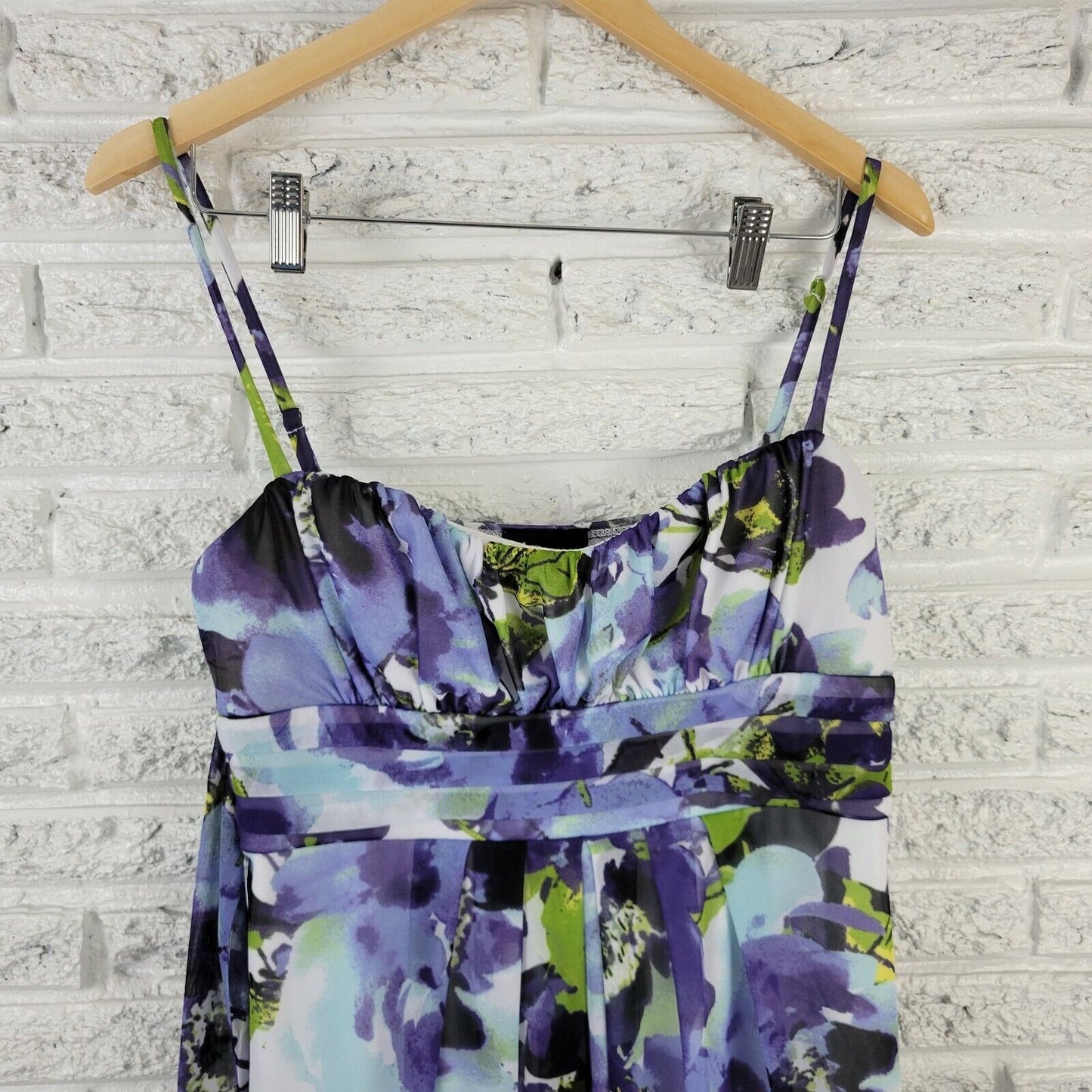 IZ Byer Womens Dress XL Mini Purple Floral Spaghetti Strap Lined Slip Party Mesh