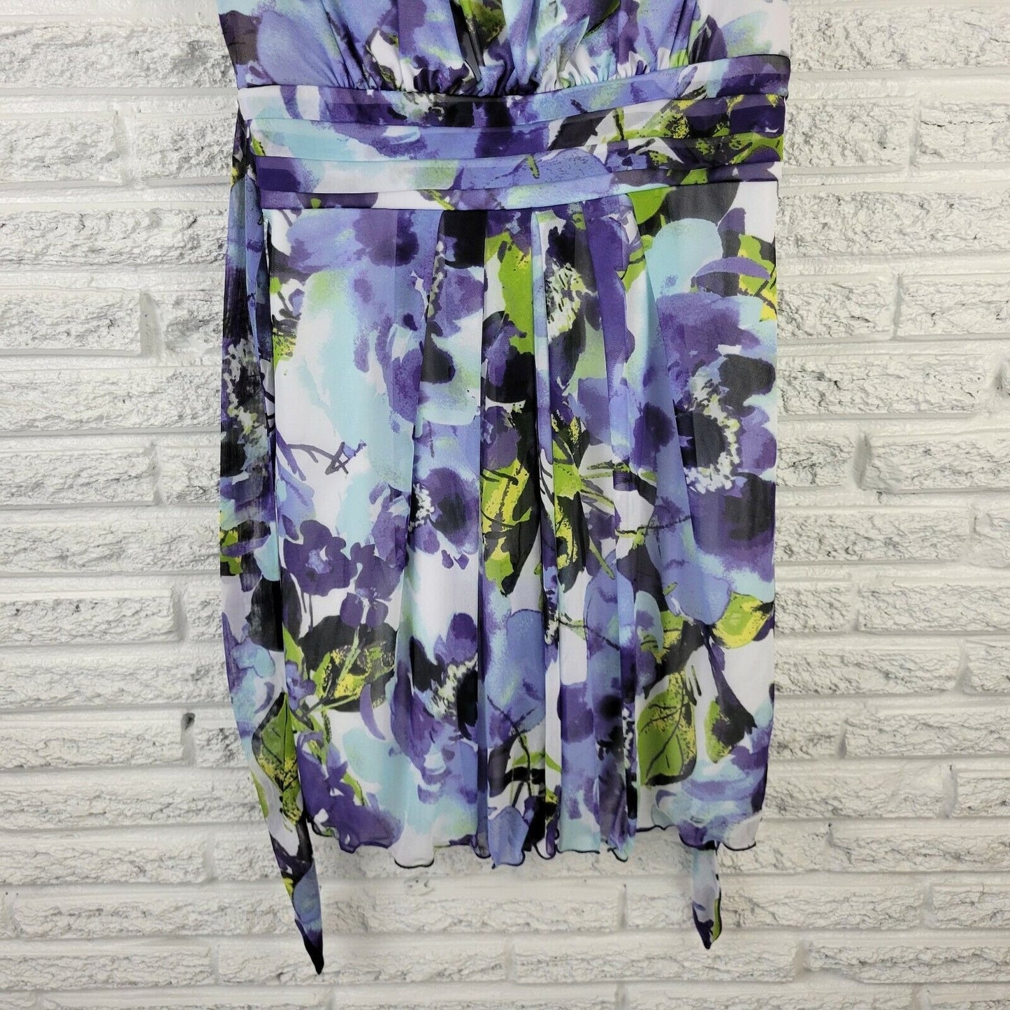 IZ Byer Womens Dress XL Mini Purple Floral Spaghetti Strap Lined Slip Party Mesh