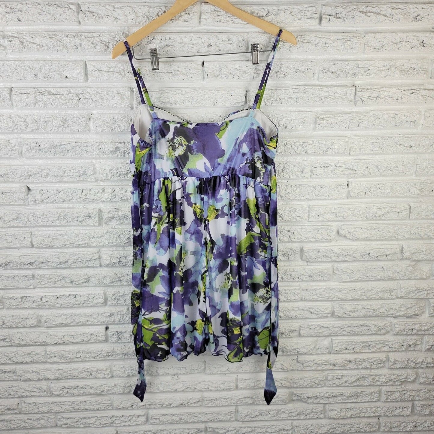 IZ Byer Womens Dress XL Mini Purple Floral Spaghetti Strap Lined Slip Party Mesh