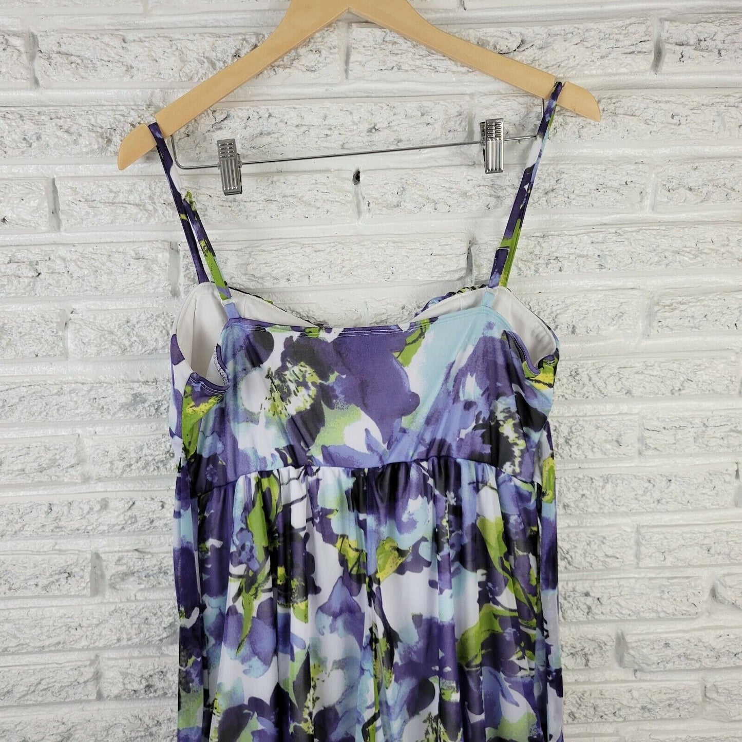 IZ Byer Womens Dress XL Mini Purple Floral Spaghetti Strap Lined Slip Party Mesh