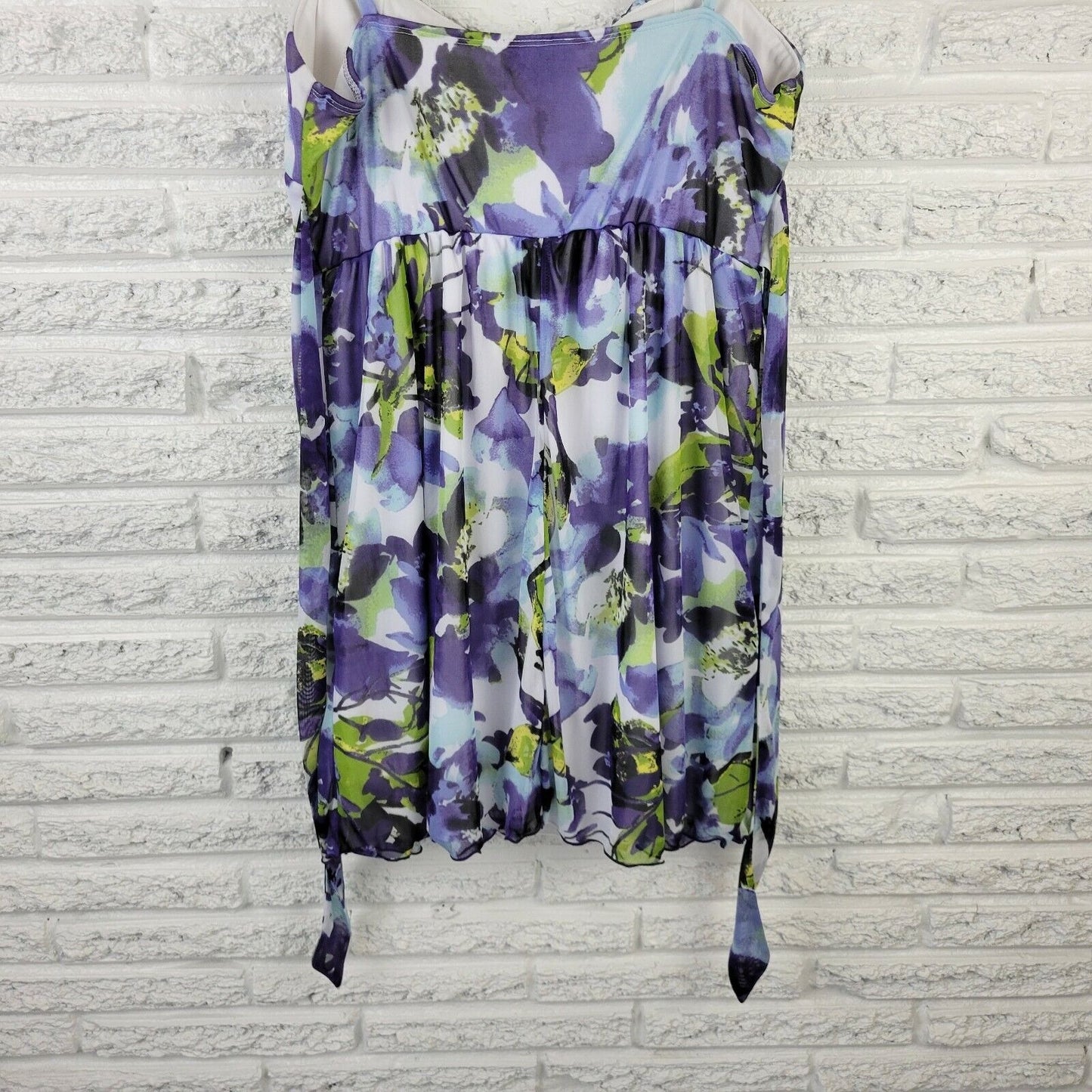 IZ Byer Womens Dress XL Mini Purple Floral Spaghetti Strap Lined Slip Party Mesh