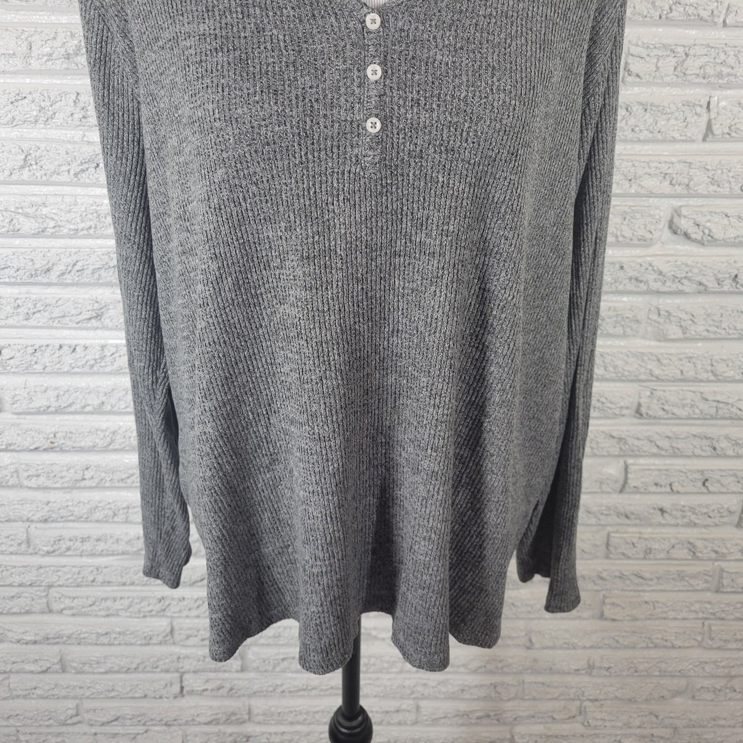 Sonoma Womens Pajama Top 2X Plus Knit Ribbed Gray Deco Buttons Lounge Poly Blend