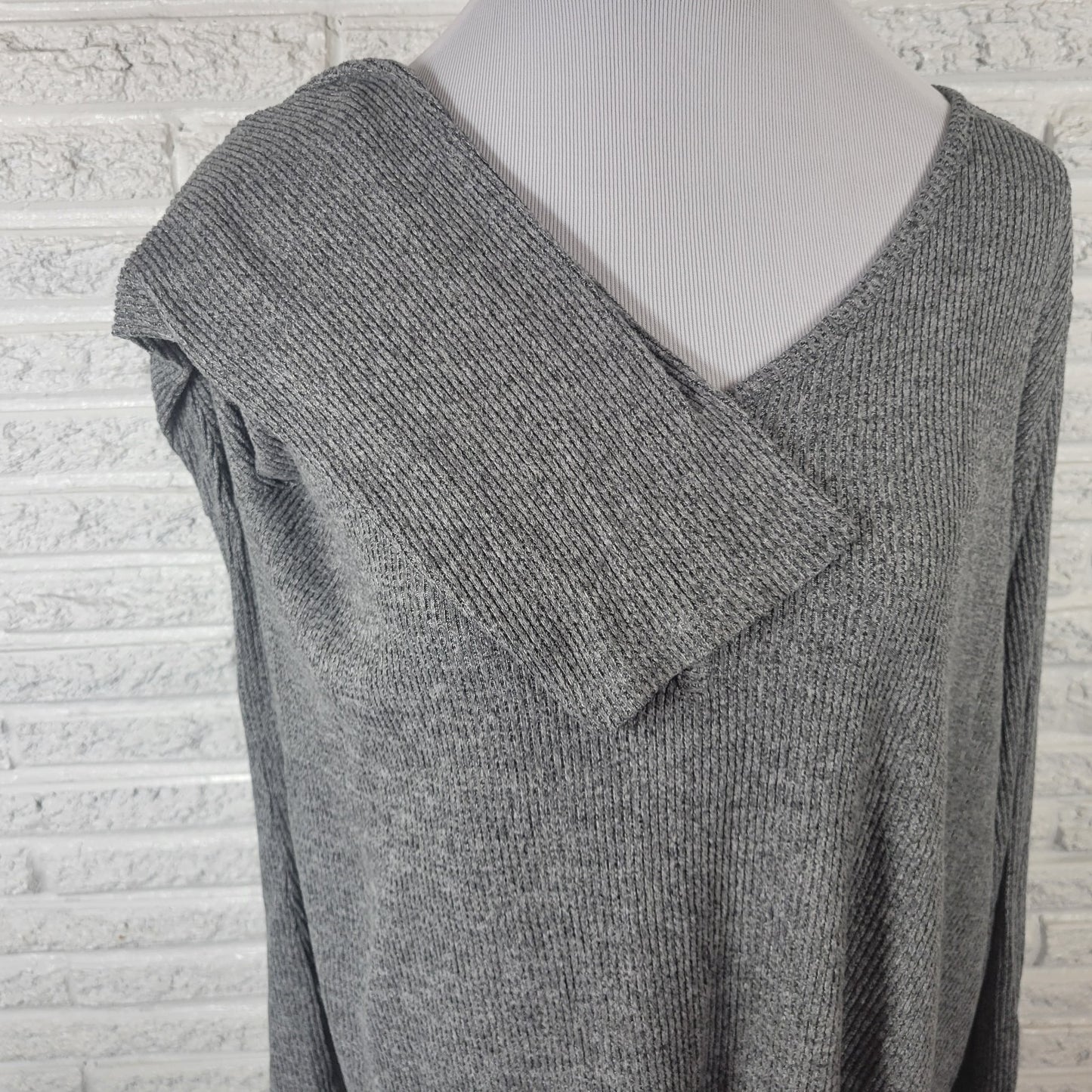 Sonoma Womens Pajama Top 2X Plus Knit Ribbed Gray Deco Buttons Lounge Poly Blend