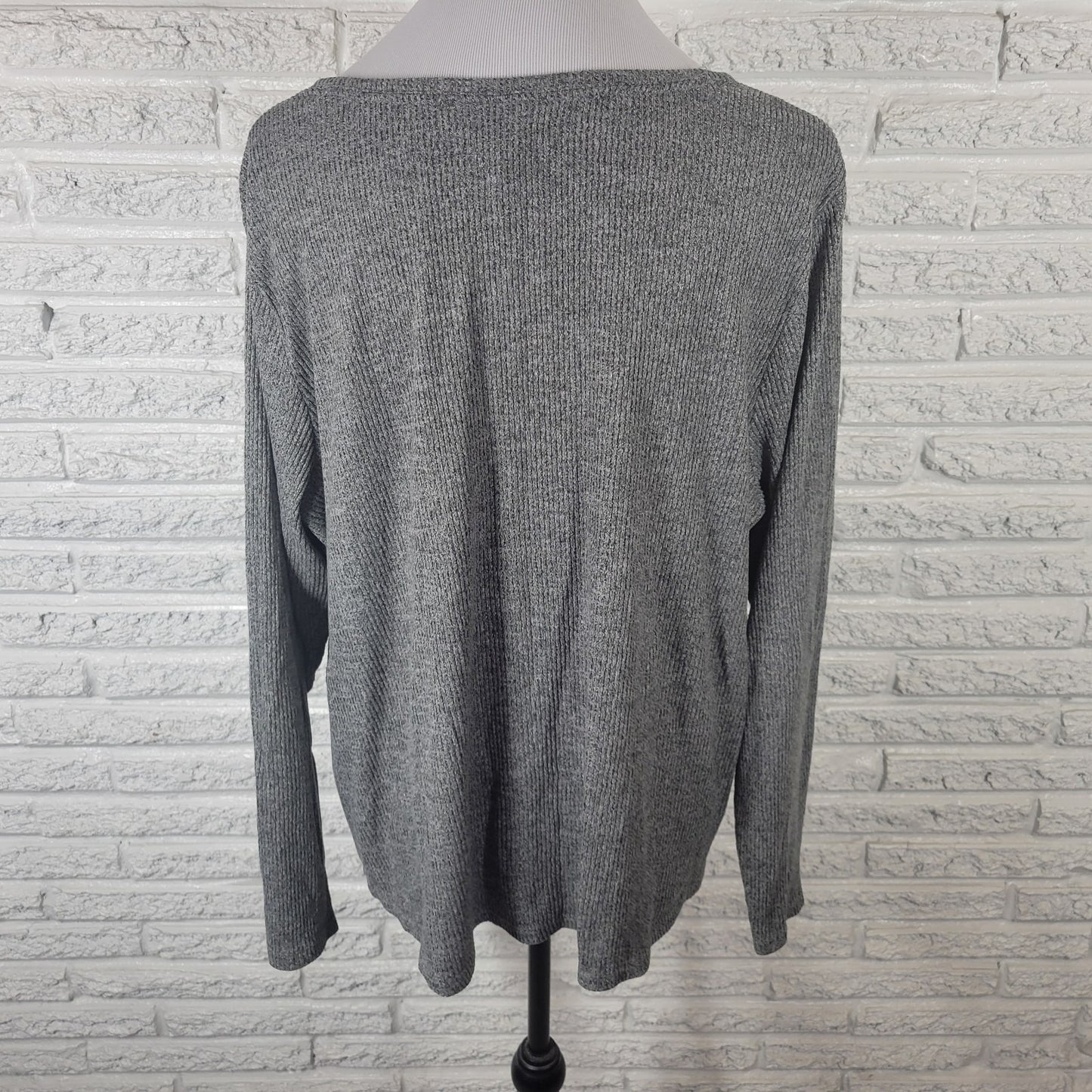 Sonoma Womens Pajama Top 2X Plus Knit Ribbed Gray Deco Buttons Lounge Poly Blend
