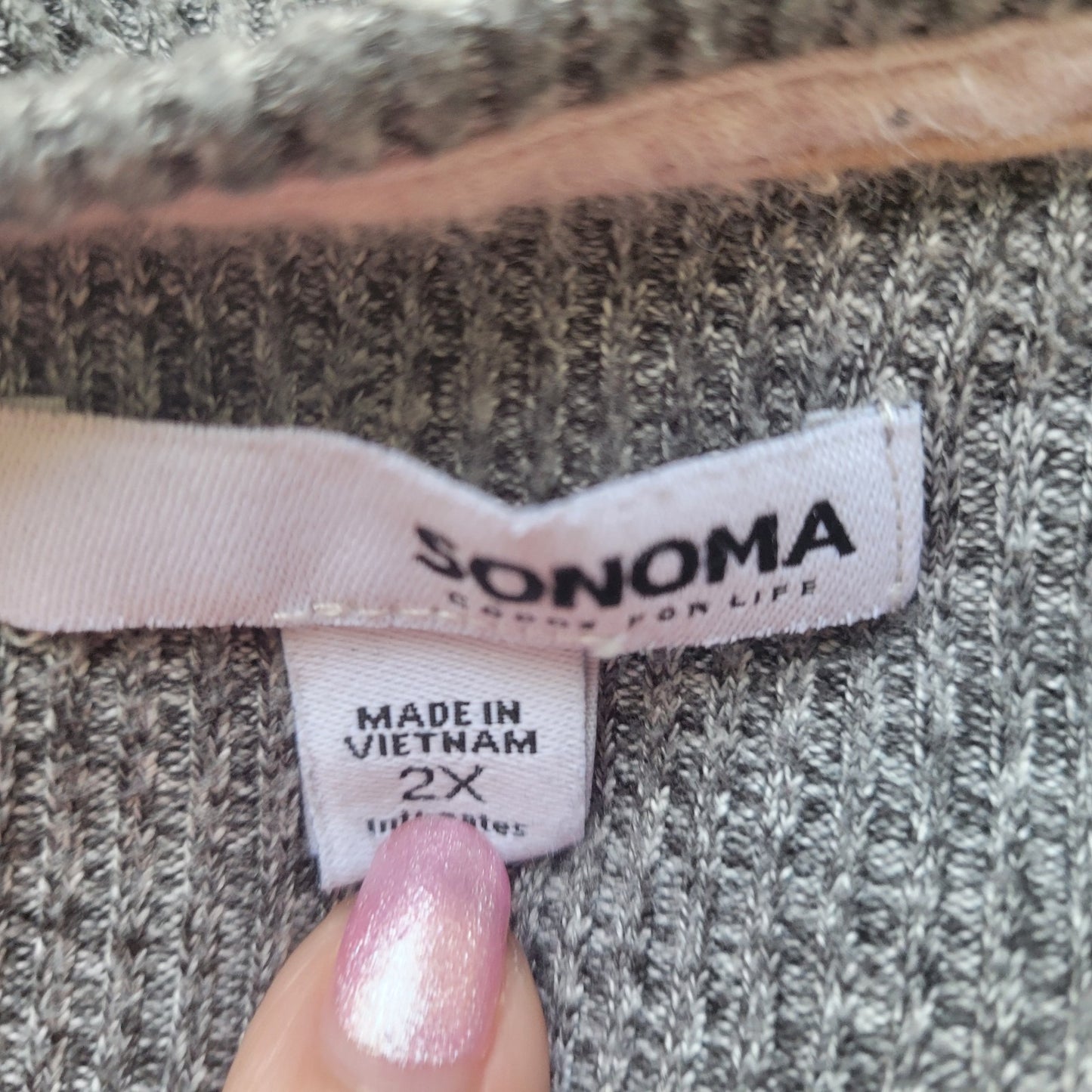 Sonoma Womens Pajama Top 2X Plus Knit Ribbed Gray Deco Buttons Lounge Poly Blend