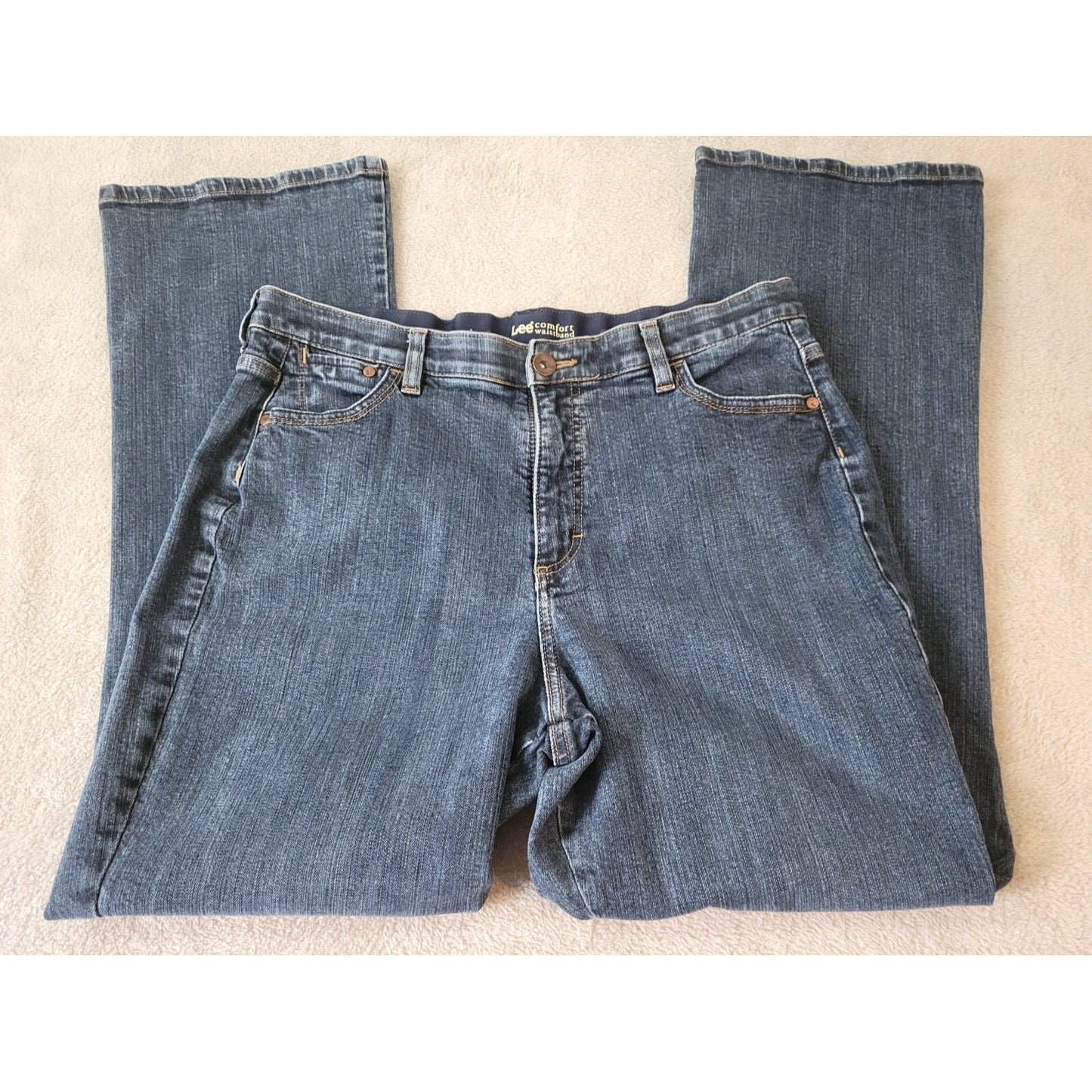 Lee Womens Jeans 18M Plus Straight Leg Dark Blue Denim Elastic Waist Zip Fly