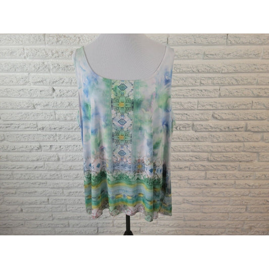 Cato Womens Top 26W 28W Plus Tank Geometric Blue Poly Blend Pullover Casual