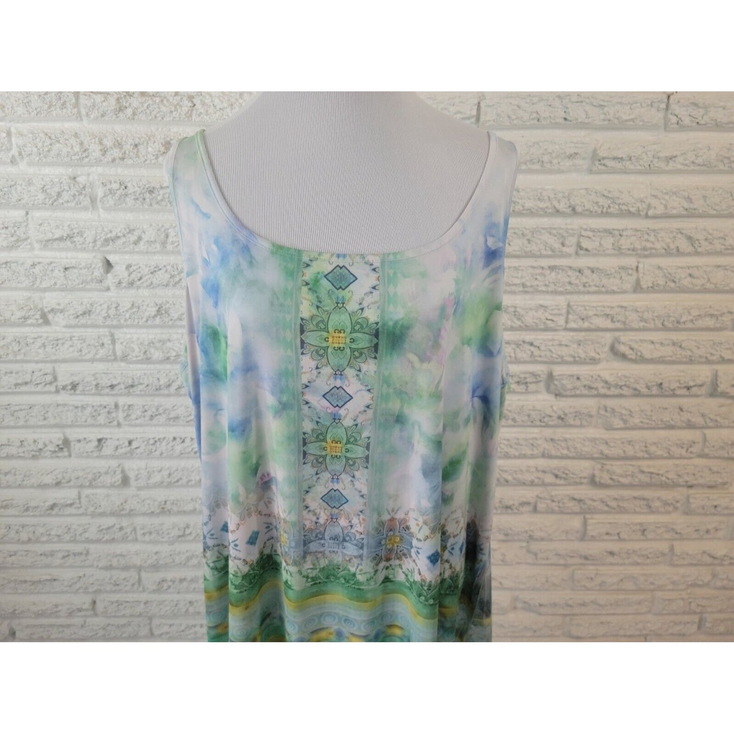 Cato Womens Top 26W 28W Plus Tank Geometric Blue Poly Blend Pullover Casual