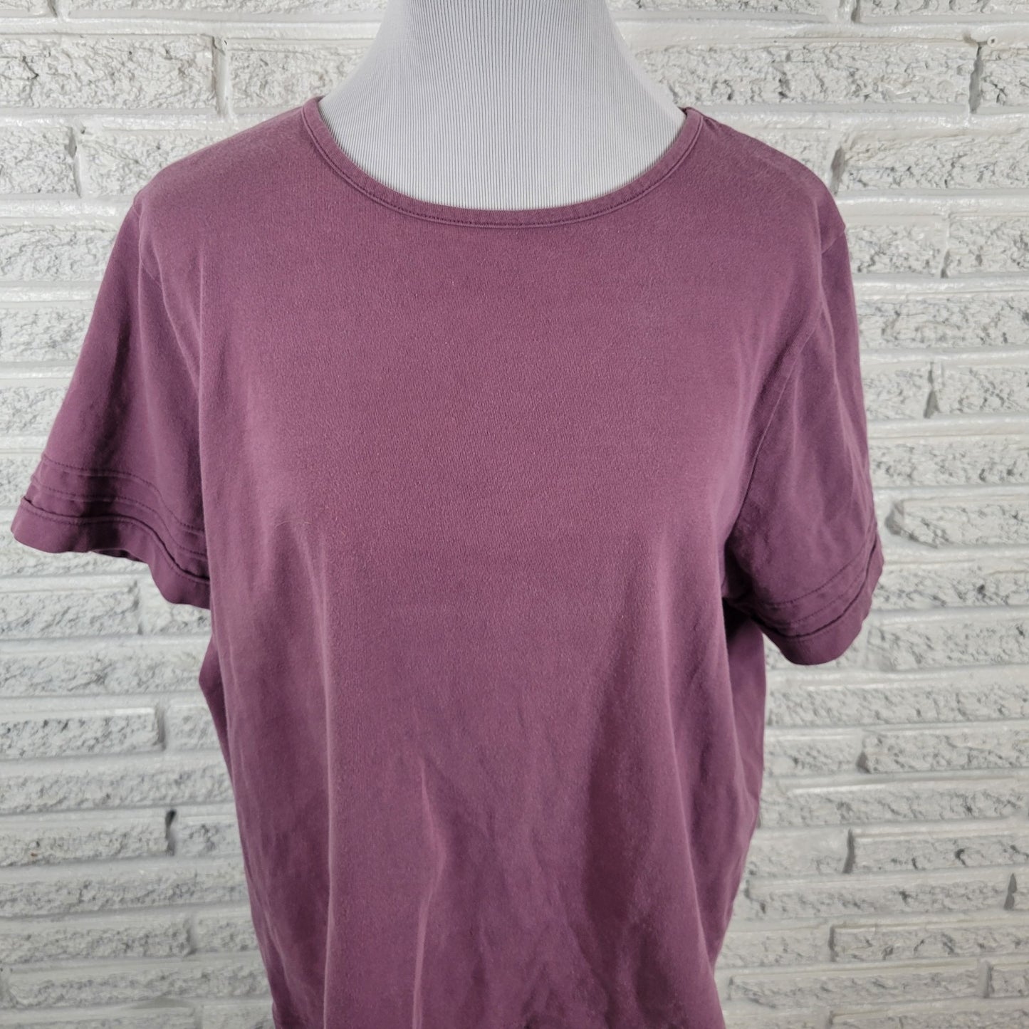CJ Banks Womens Top 2X Plus Tee Short Pintucked Sleeve Purple Cotton Knit Casual