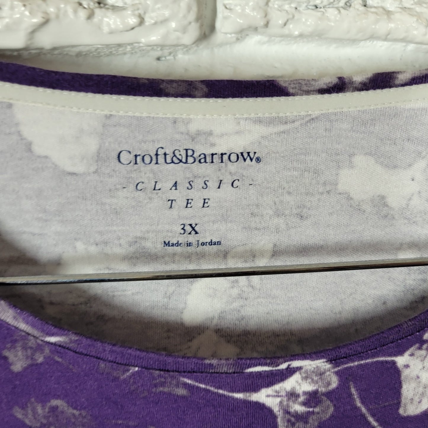 Croft Barrow Womens Top 3X Plus Tee Classic Purple Gray Floral Cotton Comfy