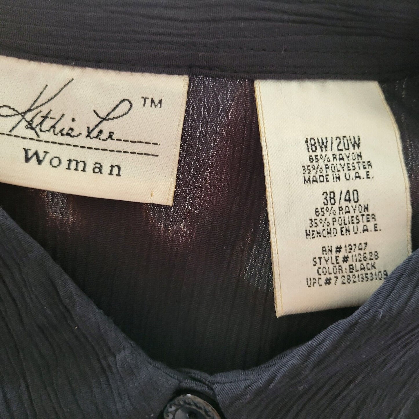 Kathie Lee Womens Top 18W 20W Plus Short Sleeve Black Lightweight Embroidered