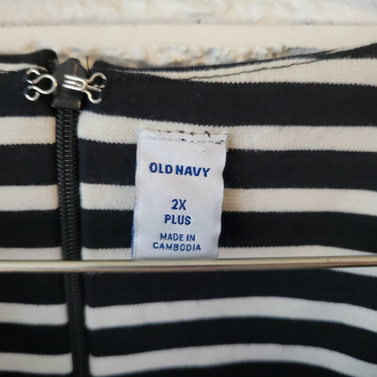Old Navy Womens Dress 2X Plus 3/4 Sleeve Black White Stripe Zip Up Cotton Blend