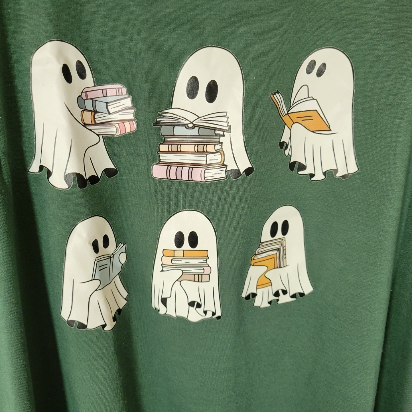 Halloween Shein Curve Womens Top 2XL Plus Tee Short Sleeves Green Reading Ghosts