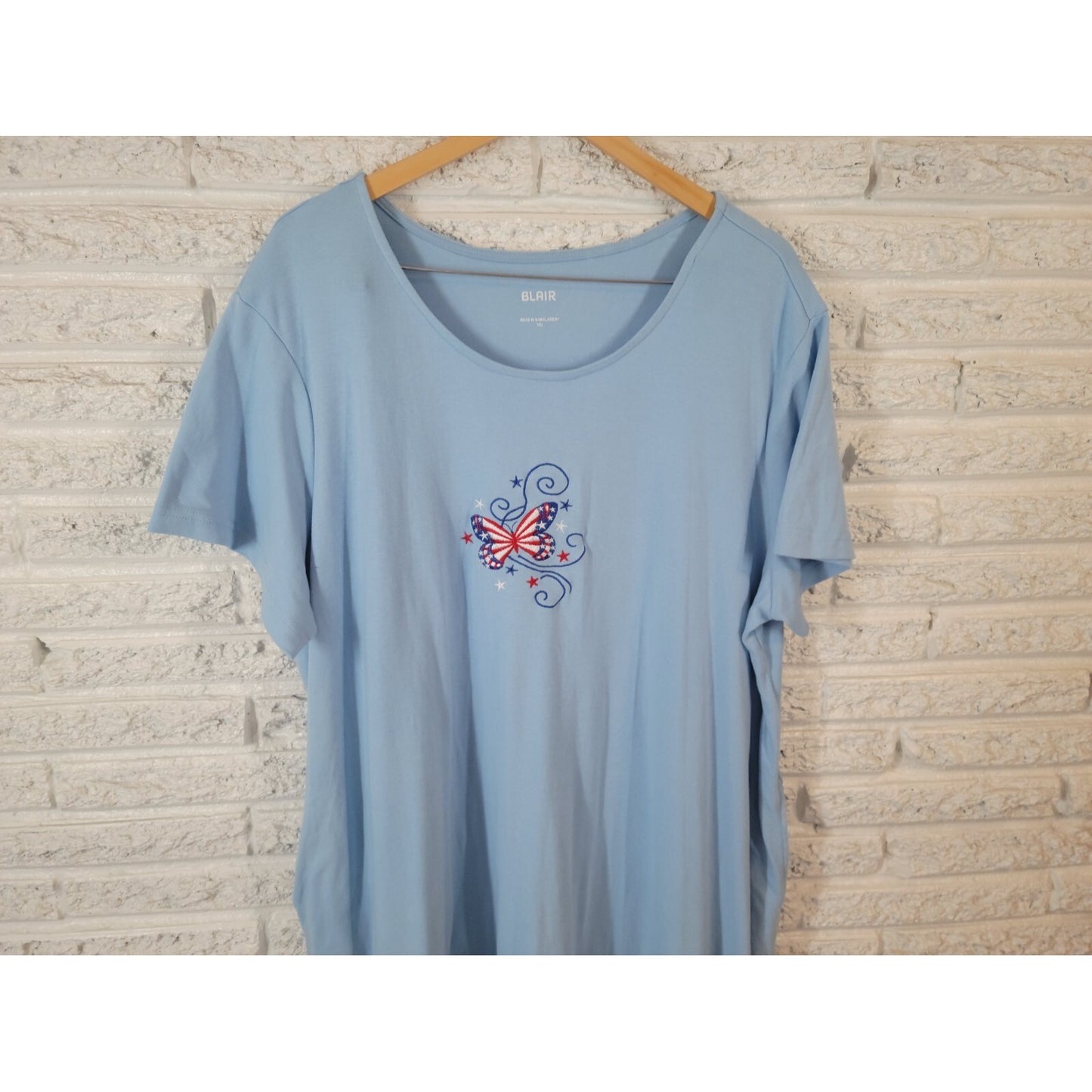 Fourth of July Patriotic Blair Women Dress 3XL Plus Butterfly Embroidered Blue