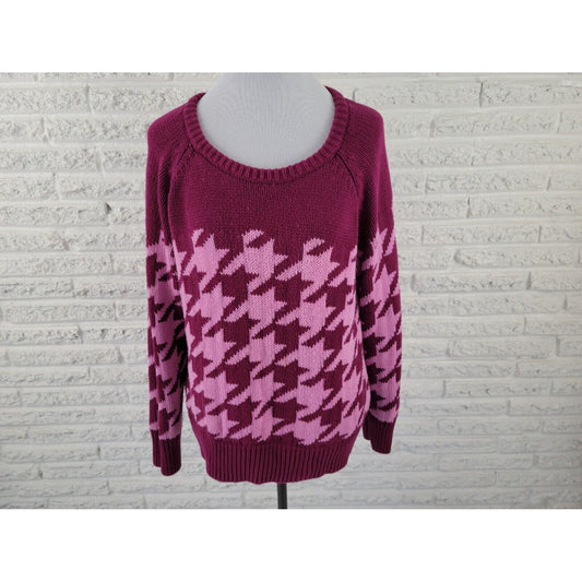 Liz Claiborne Women Sweater Extra Large XL Pullover Burgundy Pink Geometric Soft