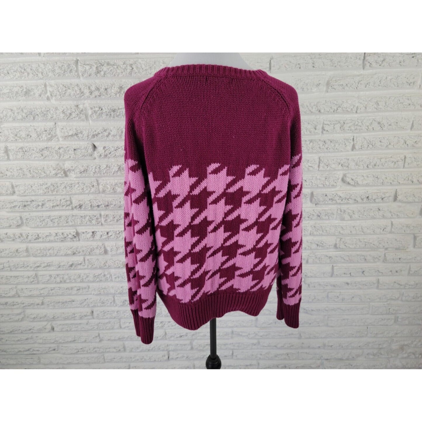 Liz Claiborne Women Sweater Extra Large XL Pullover Burgundy Pink Geometric Soft