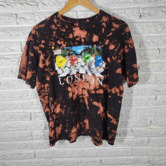 M&Ms Womens Top Extra Large XL Tee Short Sleeve London Black Tan Tie Dye Cotton