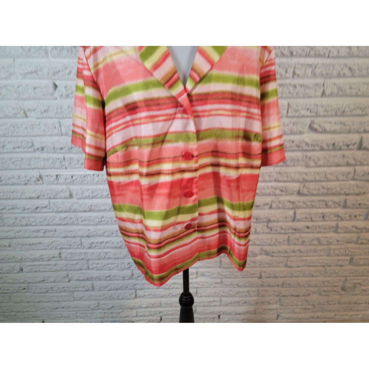 Sag Harbor Women Shirt 24W Short Sleeve Pink Stripe Collar Polyester Button Up