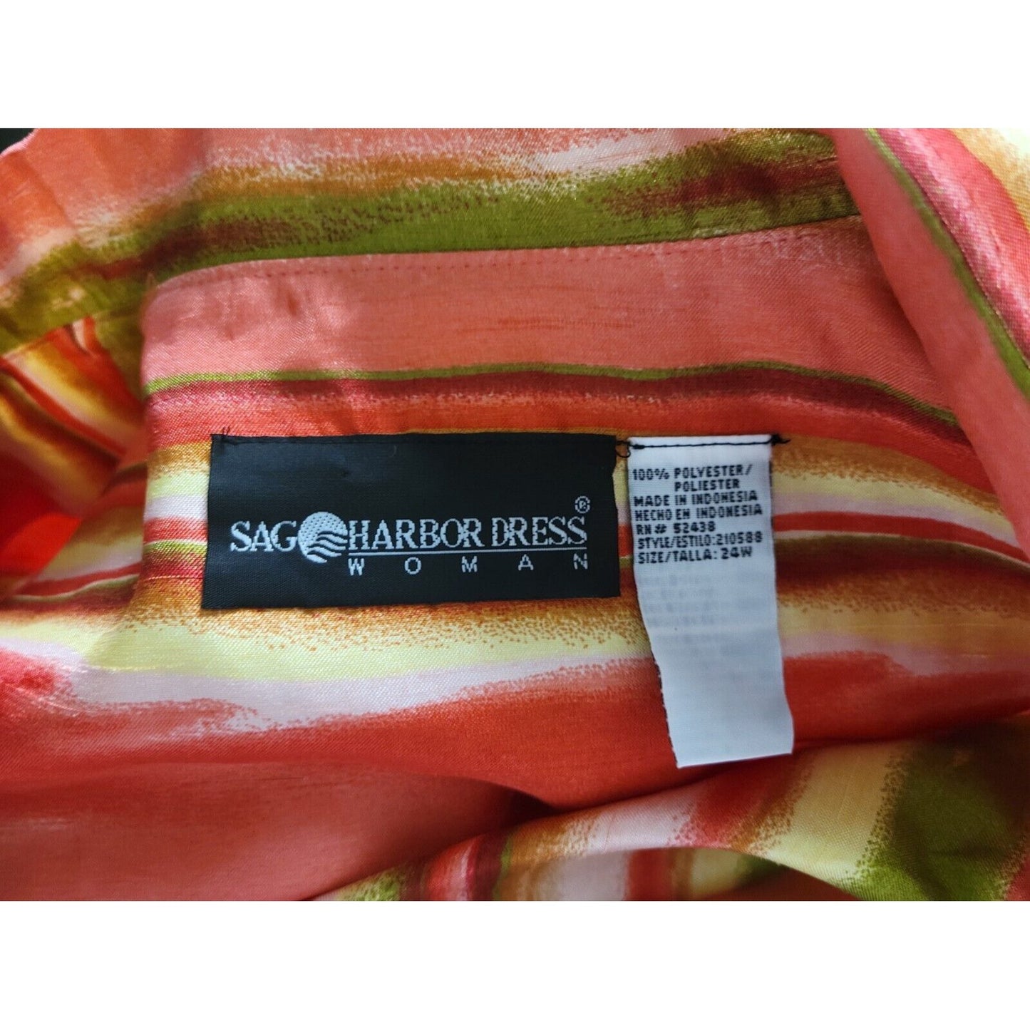 Sag Harbor Women Shirt 24W Short Sleeve Pink Stripe Collar Polyester Button Up