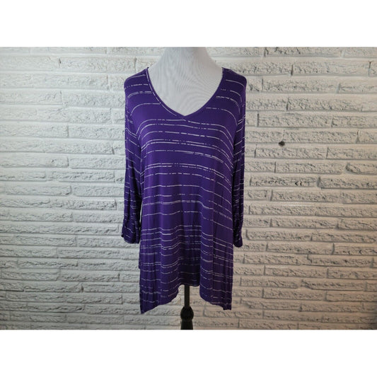 Apt 9 Women Top Extra Large XL Tee Tunic 3/4 Sleeve Asymmetric Shark Bite Purple