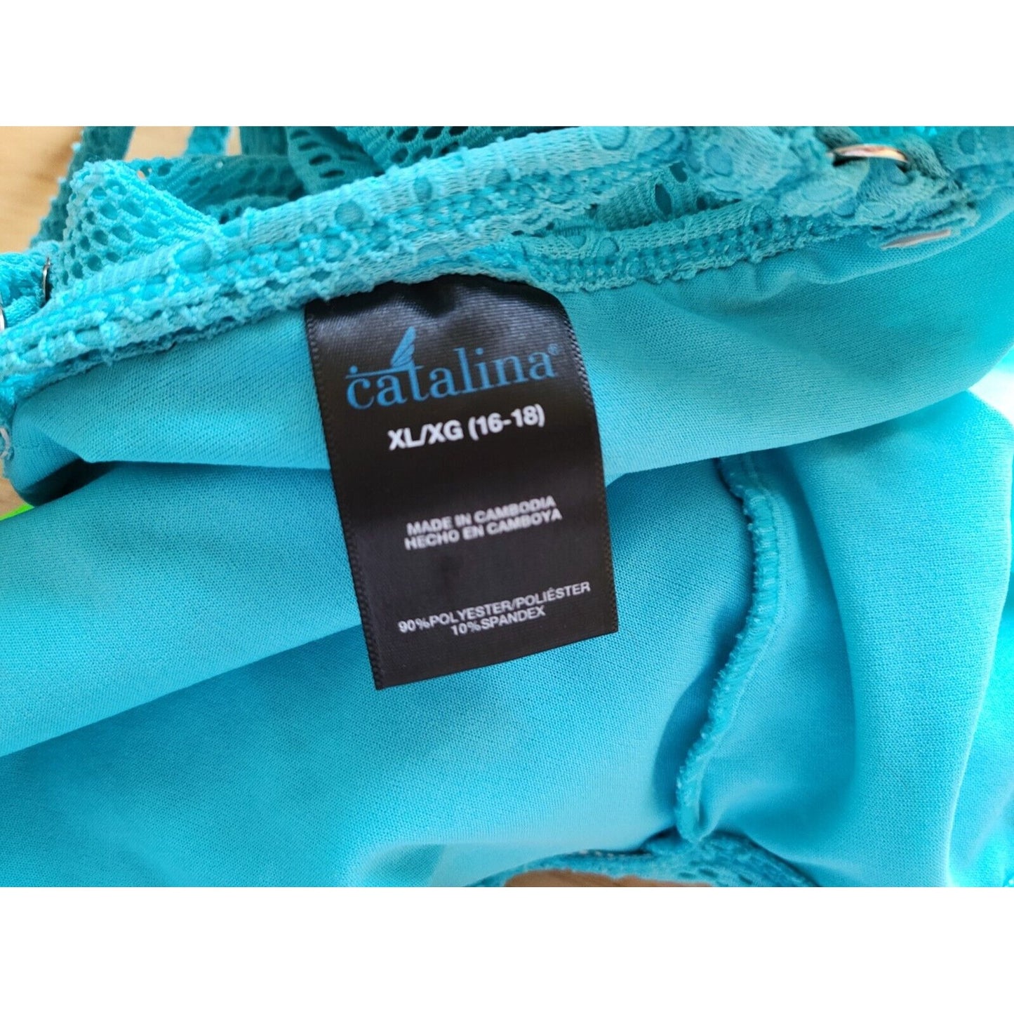 Catalina Womens Swimsuit Extra Large 16 18 One Piece Bra Spaghetti Blue Eyelet